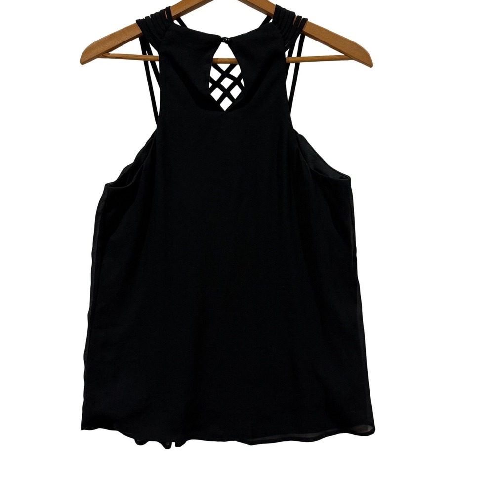 Daytrip Women Black Lattice Cage Neck Sleeveless Blouse Top Medium 72333IB-G40 - Picture 2 of 5